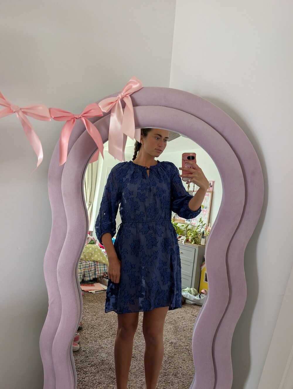Nordstrom Navy Floral Embroidered Peasant Dress Size 14